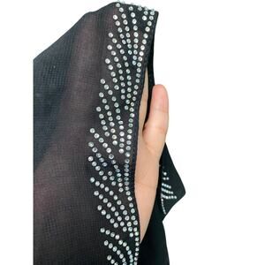 Long Black Sheer Scarf with Rhinestones